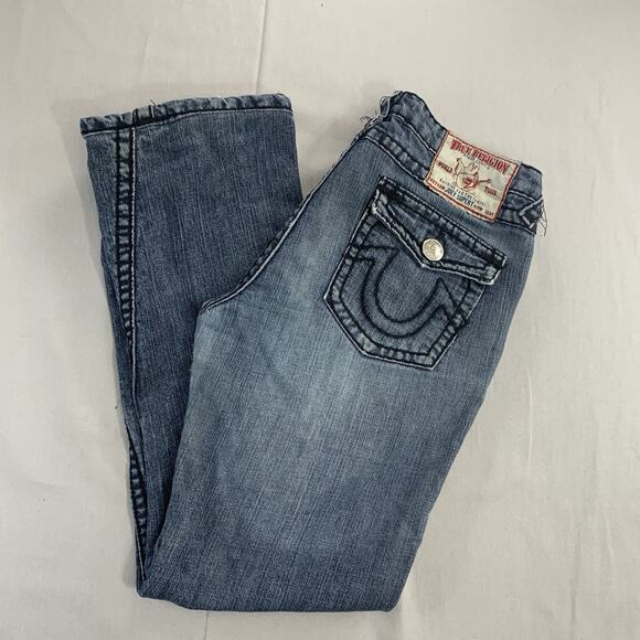 True Religion Mid Wash Joey Super T Jeans Size 32 (30x28) Bootcut Made In USA - Picture 1 of 14
